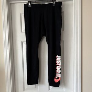 Nike Black Leggings with White/Coral 'Just Do It' Print